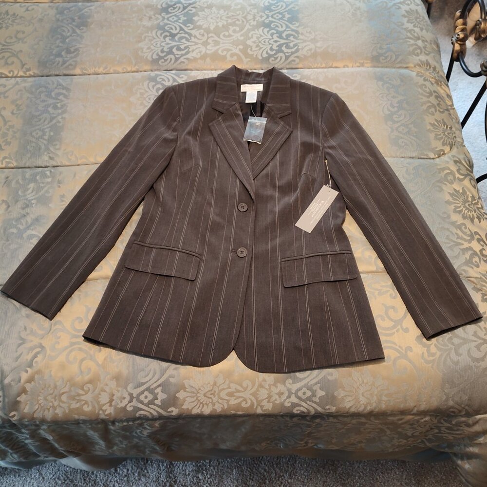 Worthington Works Petite Stretch gray pinstripe blazer/jacket, NWTs, size 8P